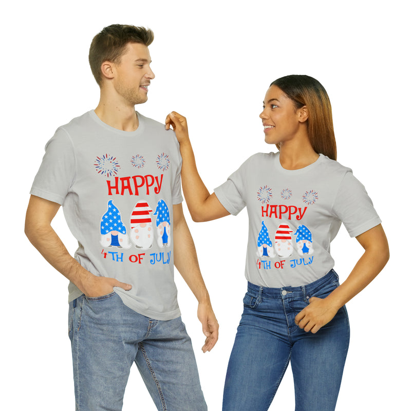 Patriotic Gnomes Sending a Happy 4th of July Short Sleeve T-Shirt