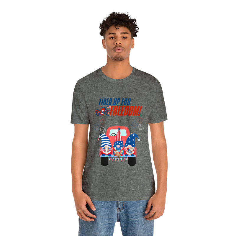 Fired Up for Freedom Gnomes and Trucks 4th of July Short Sleeve T-Shirt