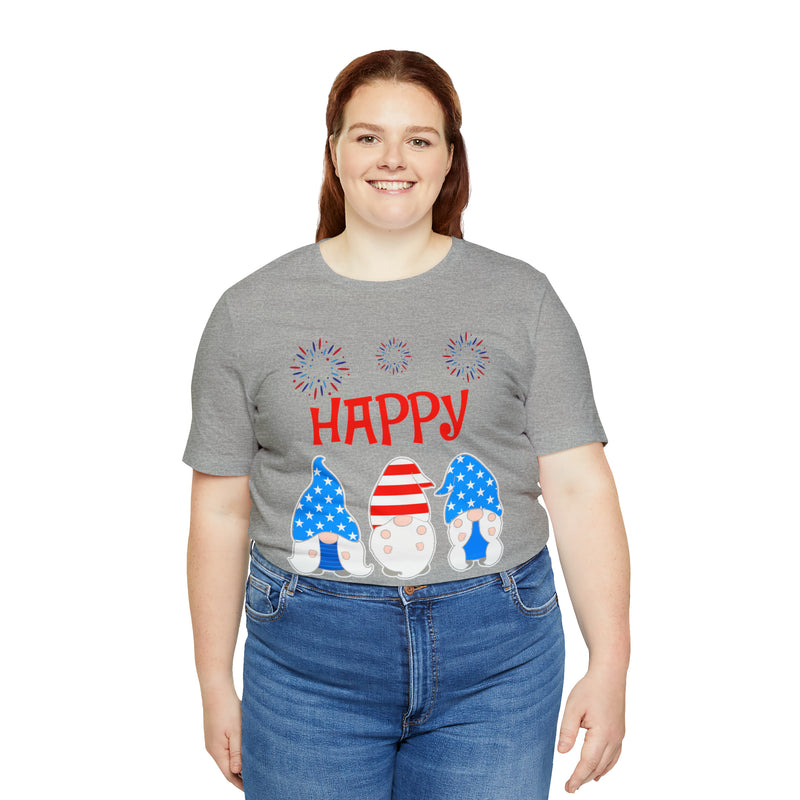 Patriotic Gnomes Sending a Happy 4th of July Short Sleeve T-Shirt