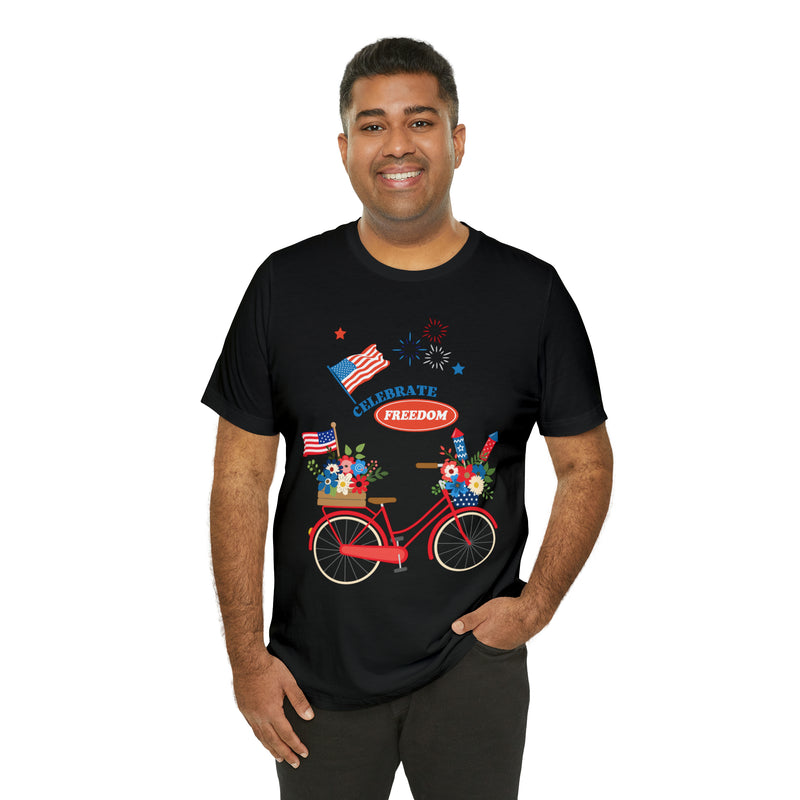 Celebrate Freedom Bike Ride Patriotic 4th of July Short Sleeve T-Shirt