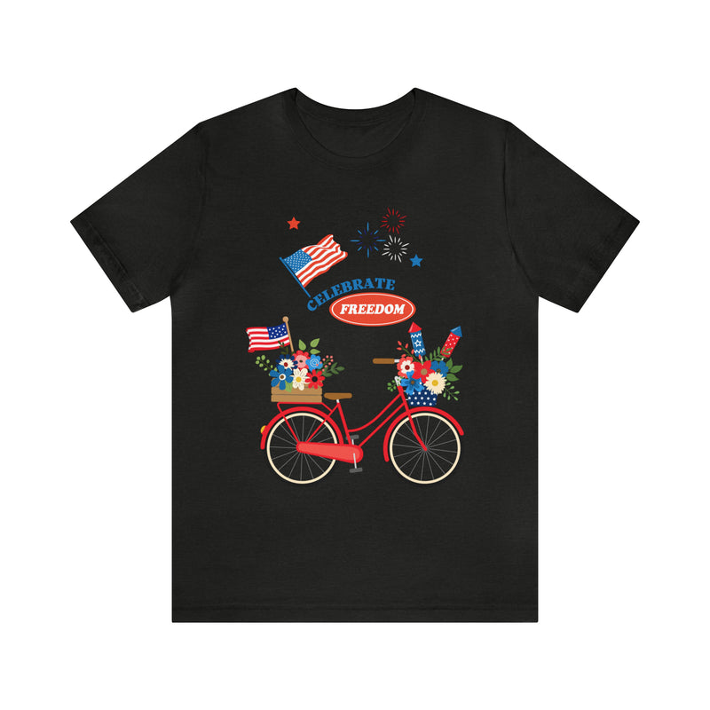 Celebrate Freedom Bike Ride Patriotic 4th of July Short Sleeve T-Shirt