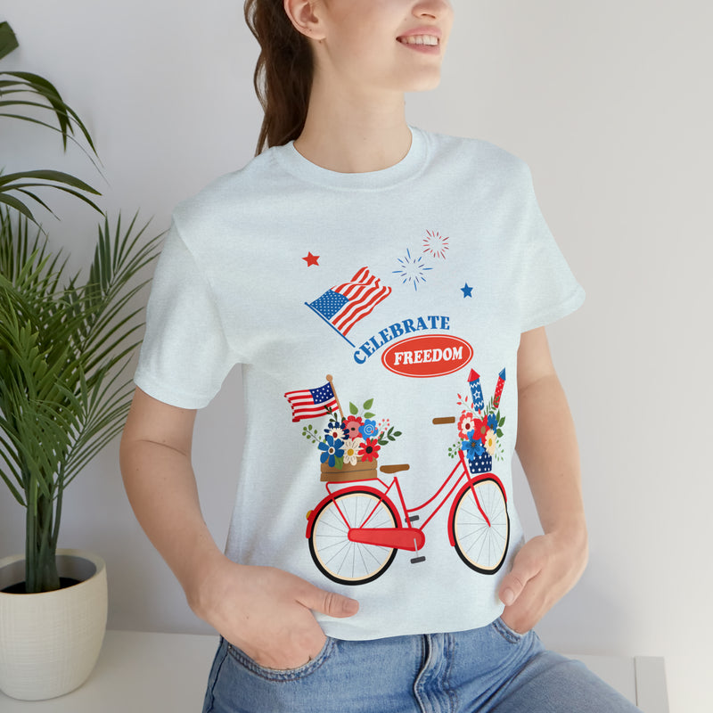 Celebrate Freedom Bike Ride Patriotic 4th of July Short Sleeve T-Shirt