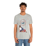 Let's Get Lit Lady Flags and Fireworks 4th of July Short Sleeve T-Shirt