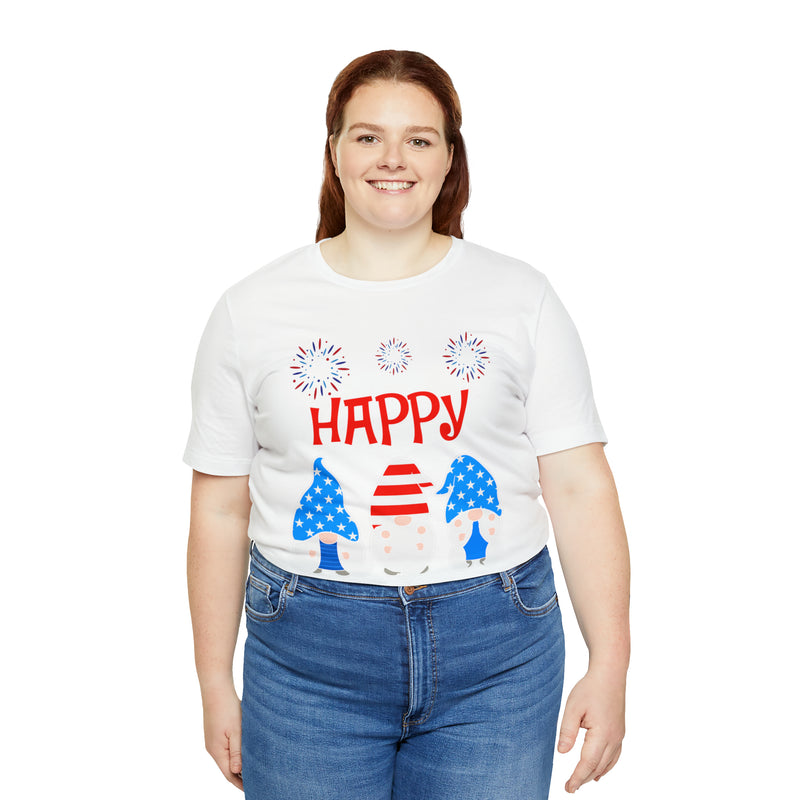 Patriotic Gnomes Sending a Happy 4th of July Short Sleeve T-Shirt