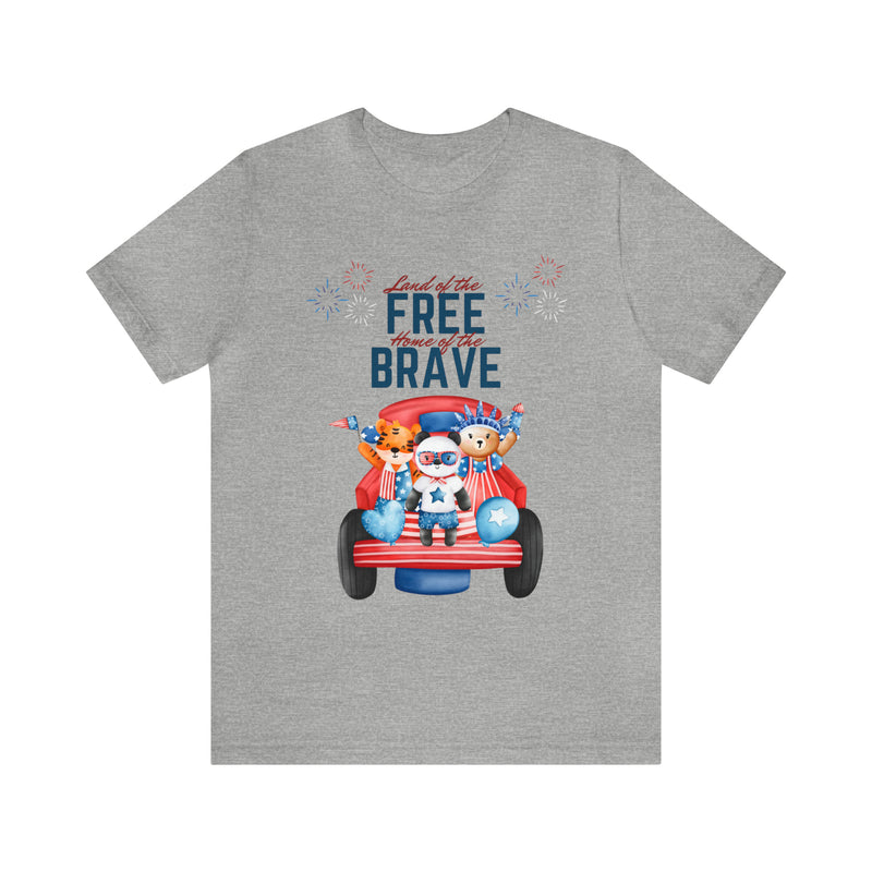 Land of the Free Home of the Brave Bears and Trucks 4th of July Short Sleeve T-Shirt