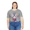 Cute Brave and Free Patriotic Cat on the 4th of July Short Sleeve T-Shirt