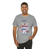 Curious and Cute Brave and Free Patriotic Cat Celebrating the 4th of July Short Sleeve T-Shirt