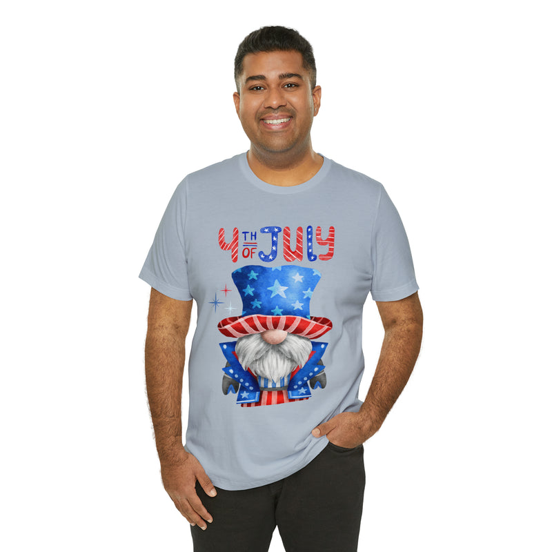 Brave and Patriotic Gnome on the 4th of July Short Sleeve T-Shirt