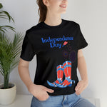 Happy Independence Day Red, White and Blue Cowboy Boots 4th of July Short Sleeve T-Shirt