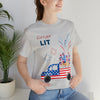 Freedom and Fireworks Patriotic Truck Let's Get Lit on the 4th of July Short Sleeve T-Shirt