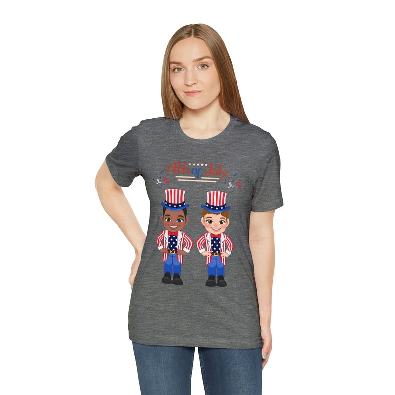 Patriotic and Brave Boys Celebrating 4th of July Short Sleeve T-Shirt