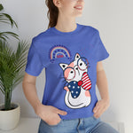 Cute Patriotic Cat Celebrating Freedom in the USA 4th of July Short Sleeve T-Shirt