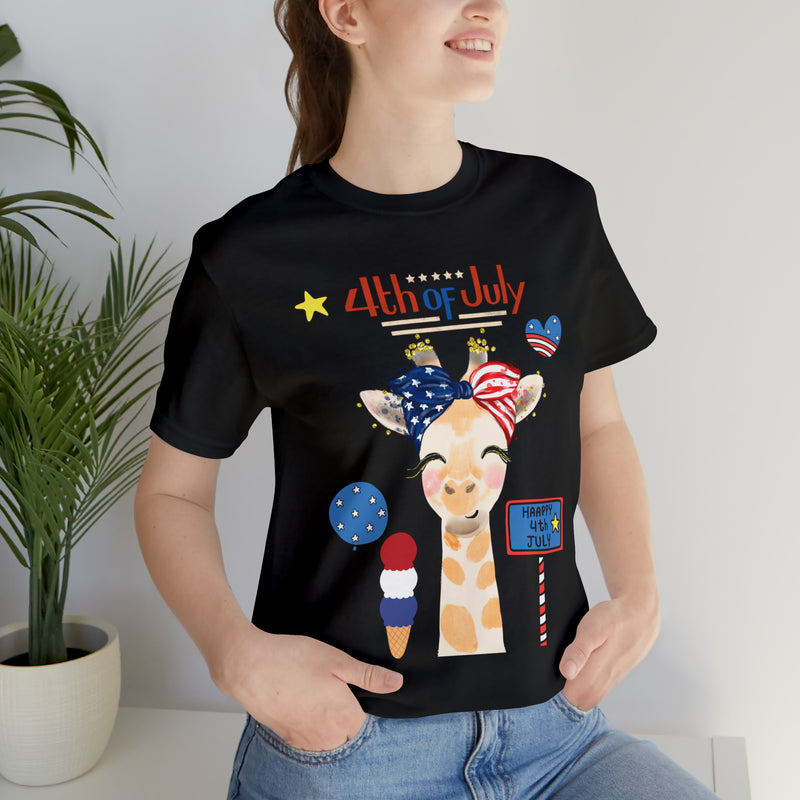 Mother Giraffe Happy 4th of July Short Sleeve T-Shirt