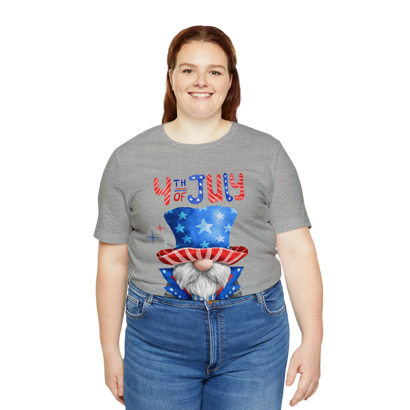 Brave and Patriotic Gnome on the 4th of July Short Sleeve T-Shirt