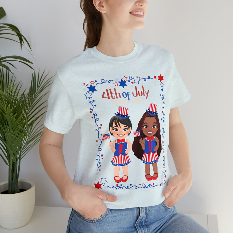 Celebrating 4th of July Patriotic Girls Short Sleeve T-Shirt