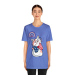 Cute Patriotic Cat Celebrating Freedom in the USA 4th of July Short Sleeve T-Shirt