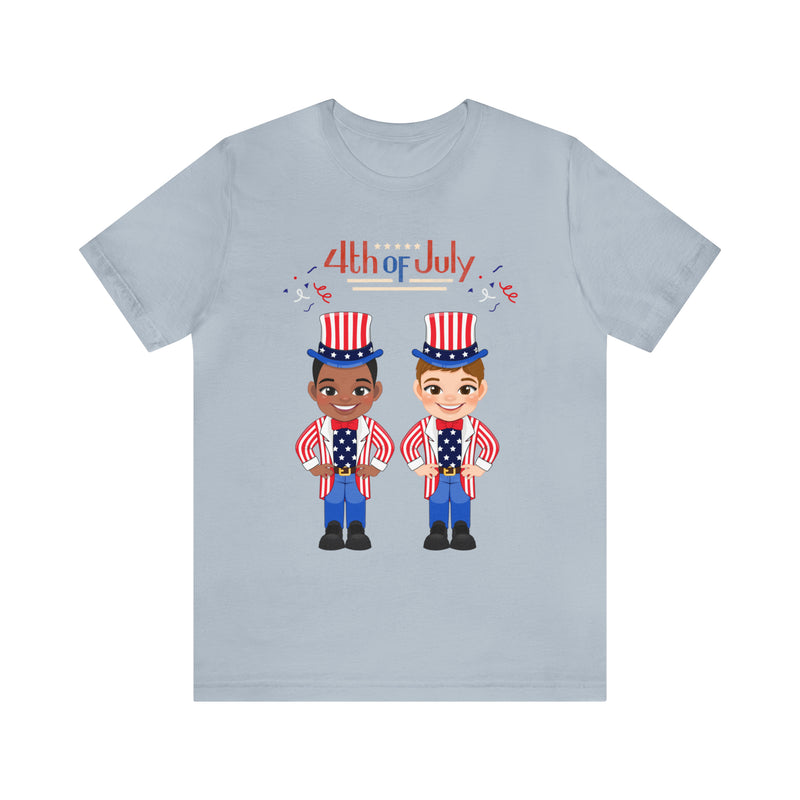 Patriotic and Brave Boys Celebrating 4th of July Short Sleeve T-Shirt