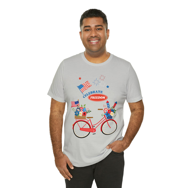 Celebrate Freedom Bike Ride Patriotic 4th of July Short Sleeve T-Shirt