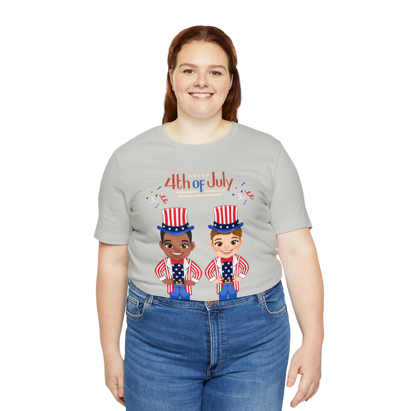 Patriotic and Brave Boys Celebrating 4th of July Short Sleeve T-Shirt