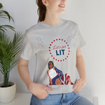 Let's Get Lit Lady Flags and Fireworks 4th of July Short Sleeve T-Shirt