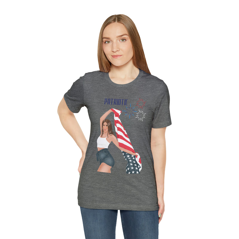 Cute Patriotic and Free Lady Celebrating the 4th of July Short Sleeve T-Shirt