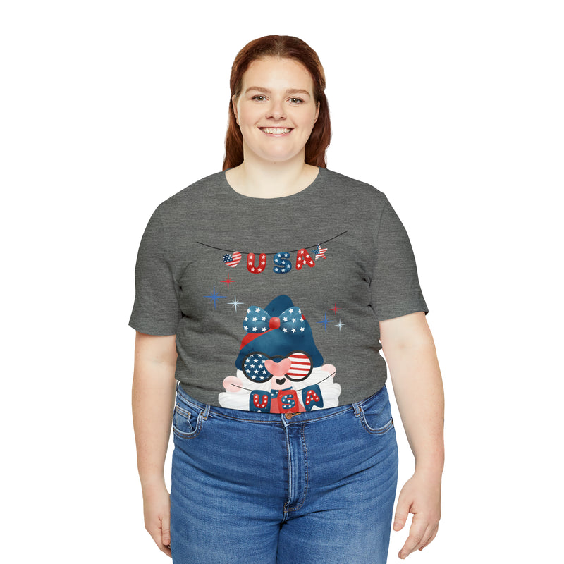 USA Patriotic Gnome Celebrating the 4th of July Short Sleeve T-Shirt