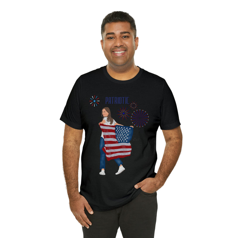 Let's Be Patriotic Flags and Fireworks Lady 4th of July Short Sleeve T-Shirt