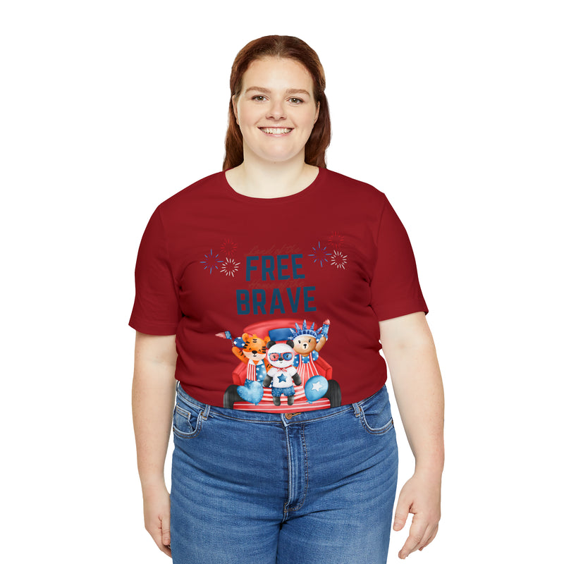 Land of the Free Home of the Brave Bears and Trucks 4th of July Short Sleeve T-Shirt