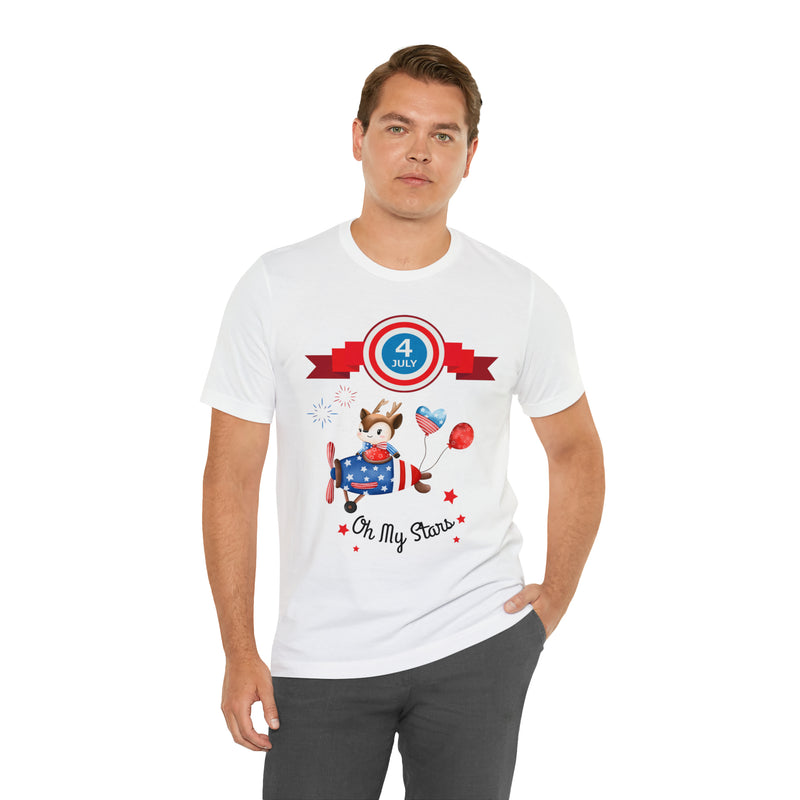 Oh My Stars! Chipmunk and Fireworks 4th of July Short Sleeve T-Shirt