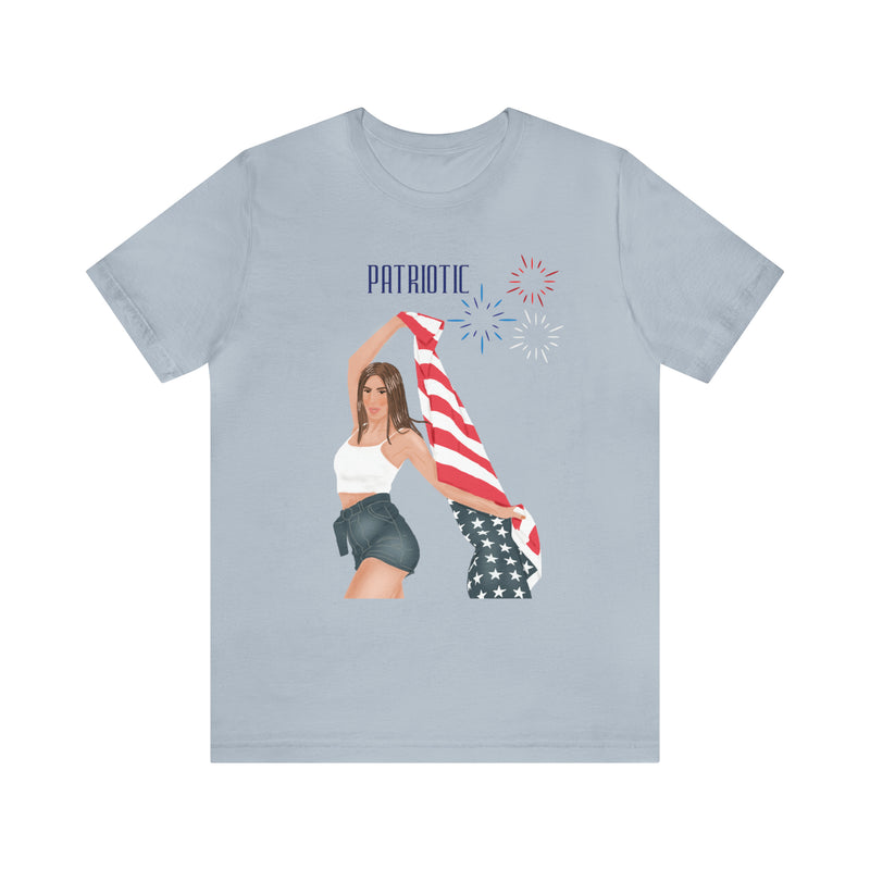 Cute Patriotic and Free Lady Celebrating the 4th of July Short Sleeve T-Shirt