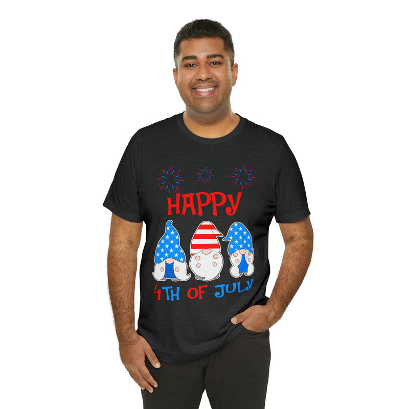 Patriotic Gnomes Sending a Happy 4th of July Short Sleeve T-Shirt