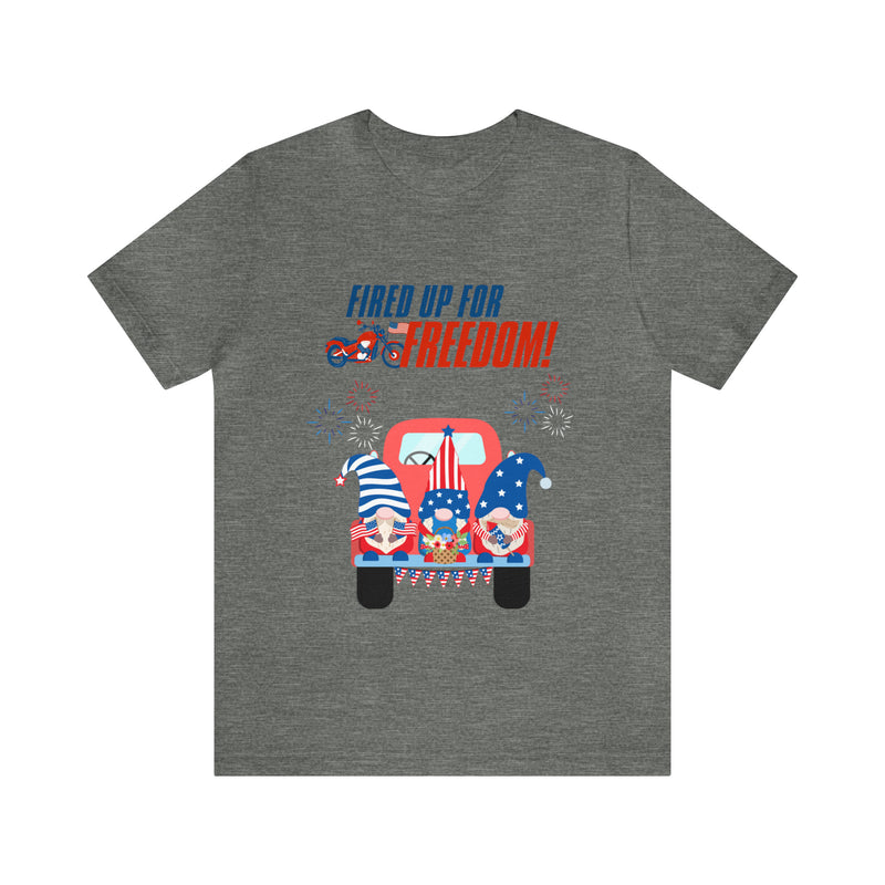 Fired Up for Freedom Gnomes and Trucks 4th of July Short Sleeve T-Shirt