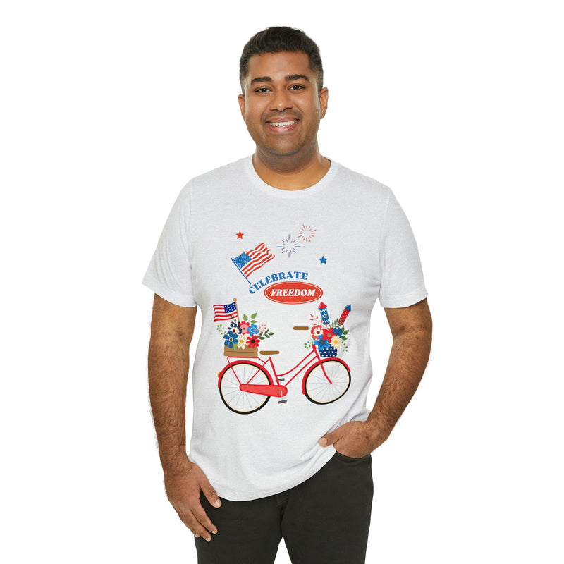 Celebrate Freedom Bike Ride Patriotic 4th of July Short Sleeve T-Shirt