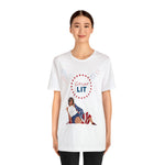 Let's Get Lit Lady Flags and Fireworks 4th of July Short Sleeve T-Shirt