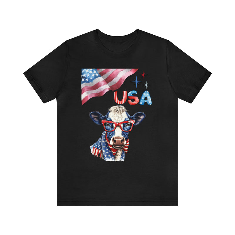 Mother Moo Patriotic USA Cow 4th of July Short Sleeve T-Shirt