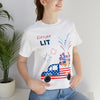 Freedom and Fireworks Patriotic Truck Let's Get Lit on the 4th of July Short Sleeve T-Shirt