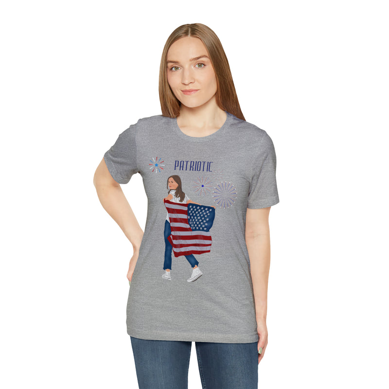 Let's Be Patriotic Flags and Fireworks Lady 4th of July Short Sleeve T-Shirt