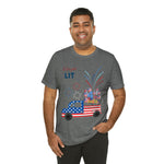 Freedom and Fireworks Patriotic Truck Let's Get Lit on the 4th of July Short Sleeve T-Shirt