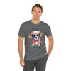 Cute Brave and Free Patriotic Dog on the 4th of July Short Sleeve T-Shirt