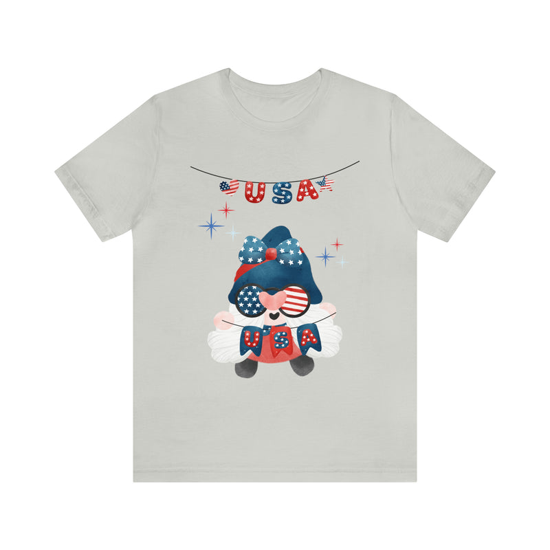 USA Patriotic Gnome Celebrating the 4th of July Short Sleeve T-Shirt