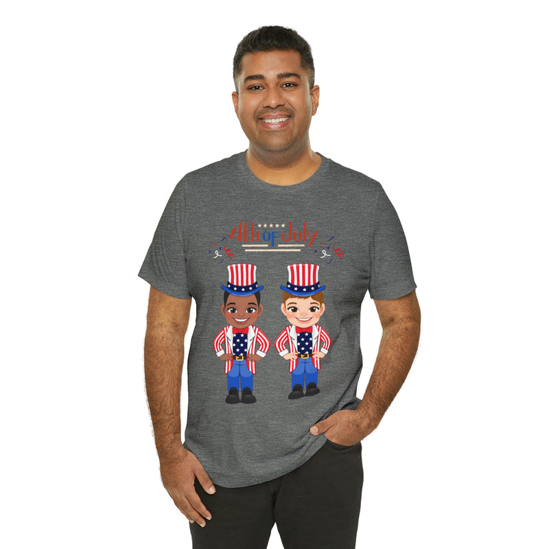 Patriotic and Brave Boys Celebrating 4th of July Short Sleeve T-Shirt