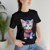 Cute Brave and Free Patriotic Cat on the 4th of July Short Sleeve T-Shirt