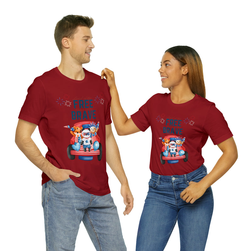 Land of the Free Home of the Brave Bears and Trucks 4th of July Short Sleeve T-Shirt