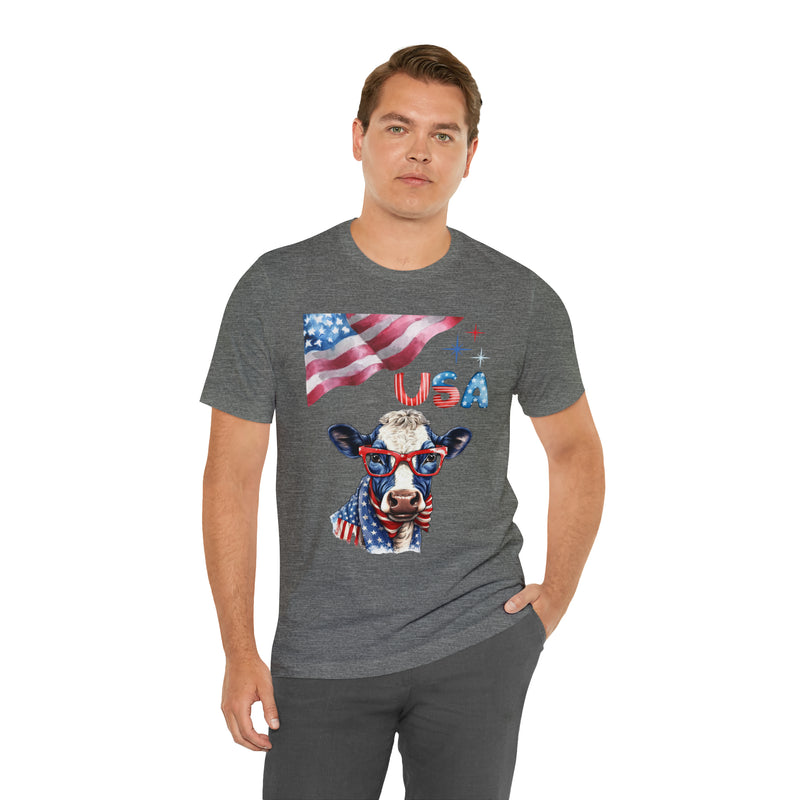 Mother Moo Patriotic USA Cow 4th of July Short Sleeve T-Shirt