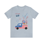 Freedom and Fireworks Patriotic Truck Let's Get Lit on the 4th of July Short Sleeve T-Shirt