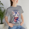 Cute Brave and Free Patriotic Cat on the 4th of July Short Sleeve T-Shirt