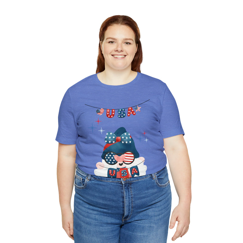 USA Patriotic Gnome Celebrating the 4th of July Short Sleeve T-Shirt