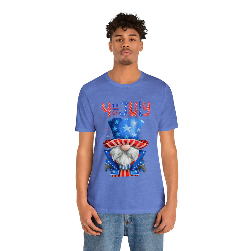 Brave and Patriotic Gnome on the 4th of July Short Sleeve T-Shirt