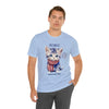 Cute Brave and Free Patriotic Cat on the 4th of July Short Sleeve T-Shirt