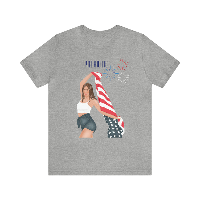 Cute Patriotic and Free Lady Celebrating the 4th of July Short Sleeve T-Shirt